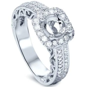 Pompeii3 | VVS 3/4 Cushion Halo Filigree Engagement Ring Setting 14K White Gold Setting Only,商家Premium Outlets,价格¥9855