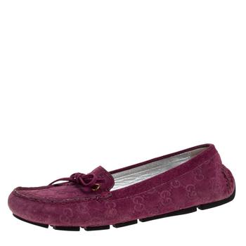 推荐Gucci Purple GG Suede Leather Bow Slip On Loafers Size 36.5商品