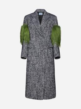 推荐Fur-detail chevron wool-blend coat商品