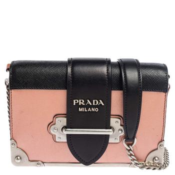 [二手商品] Prada | Prada Metallic Pink/Black Leather Cahier Shoulder Bag商品图片,5.3折, 满1件减$100, 满减