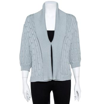 [二手商品] Ralph Lauren | Ralph Lauren Pale Blue Cotton Cable Knit Shawl Lapel Cardigan L商品图片,2.8折