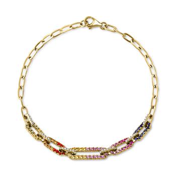 Effy | EFFY® Multi-Sapphire (7/8 ct. t.w.) & Diamond (1/6 ct. t.w.) Pavé Link Bracelet in 14k Gold商品图片,4.4折