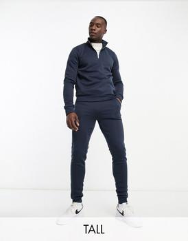 商品DTT Tall half zip sweatshirt & jogger tracksuit set in navy图片