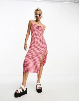 Daisy Street | Daisy Street cami midi dress in pink red gingham crinkle 
