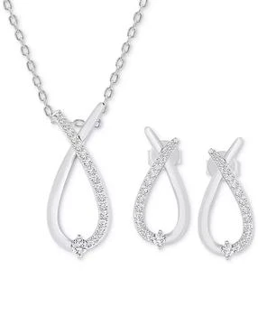 Macy's | 2-Pc. Set Diamond Pendant Necklace & Matching Earrings Set (1/2 ct. t.w.) in Sterling Silver,商家Macy's,价格¥5982