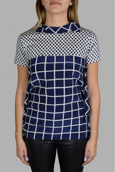 Prada | Women's Luxury T Shirt   Prada Blue And White Patterned Top商品图片,9折