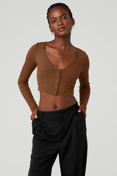 salamon瑜伽, Alo | Ribbed Cropped Whisper Cardigan - Cinnamon Brown商品图片 