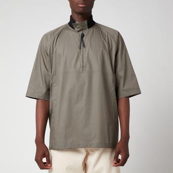 推荐Salvatore Ferragamo Men's Short Sleeve Zip Shirt - Grey/Brown商品