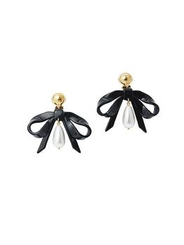 商品14K Gold-Plated, Acetate & Acrylic Faux Pearl Bow Drop Earrings图片