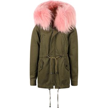 推荐Reversible parka with fur hood in green and pink商品