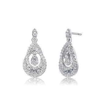 商品Genevive | Sterling Silver White Gold Plated  Clear Round Cubic Zirconia Double Pear Drop Earrings,商家Macy's,价格¥567图片