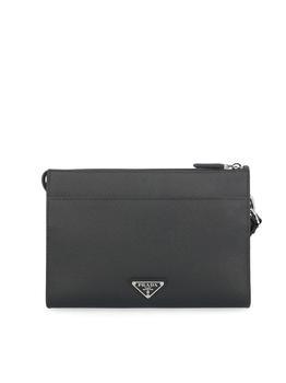 Prada | Prada Logo Plaque Zipped Clutch Bag商品图片,