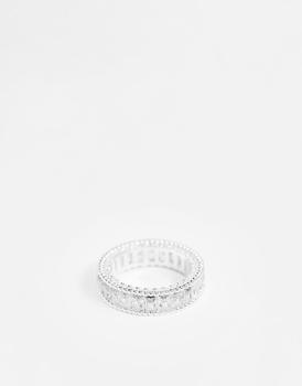 商品ASOS DESIGN ring with baguette cubic zirconia stones in silver tone图片