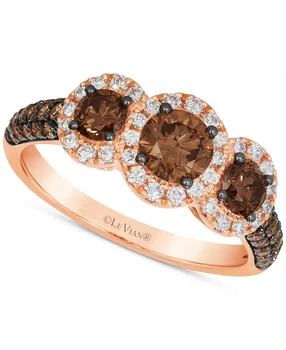 Le Vian | Chocolatier® Chocolate Diamond & Vanilla Diamond Three Stone Halo Ring (1-1/2 ct. t.w.) in 14k Rose Gold,商家Macy's,价格¥34956