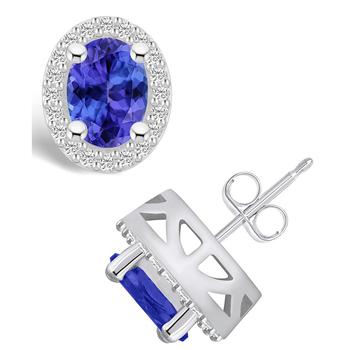 商品Macy's | Tanzanite (2-1/2 Ct. t.w.) and Diamond (3/8 Ct. t.w.) Halo Stud Earrings,商家Macy's,价格¥13425图片