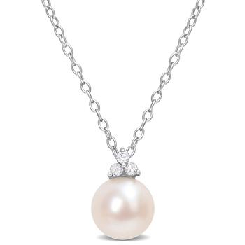 商品8-8.5mm Freshwater Cultured Pearl and Diamond Accent Pearl Pendant with Chain in Sterling Silver,商家Jomashop,价格¥469图片