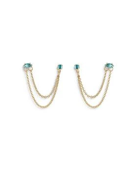 Ettika Jewelry | Blue Crystal & Looped Chains Double Piercing Drop Earrings in 18K Gold Plated,商家Bloomingdale's,价格¥225