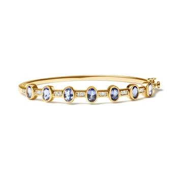 Haus of Brilliance | 14K Yellow Gold 1/3 Cttw Round-Cut Diamond and 5MM Oval-Cut Blue Tanzanite Gemstone Bangle Bracelet,商家Premium Outlets,价格¥26693