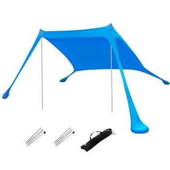 Fresh Fab Finds | 9.8 x 9.8ft Foldable Beach Canopy Tent Collapsible Shade Sail Sun Protection Windproof Shelter 4 Sandbag 2 Pole Portable Storage Bag Rectangle Blue,商家Verishop,价格¥684
