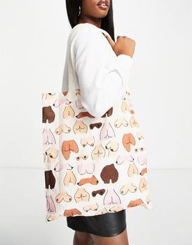 asos包, ASOS | ASOS DESIGN cotton shopper bag in bum & boob print - MULTI商品图片 