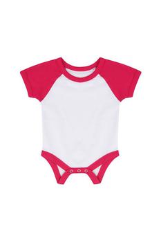 essentials短袖, Larkwood | Larkwood Baby Boys/Girls Essential Short Sleeve Baseball Bodysuit (White/Fuchsia) White/Fuchsia商品图片 9.3折