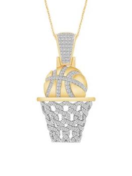 商品Saks Fifth Avenue | Yellow Gold Vermeil & 0.50 TCW Diamond Basketball Pendant Necklace/22",商家Saks OFF 5TH,价格¥4078图片