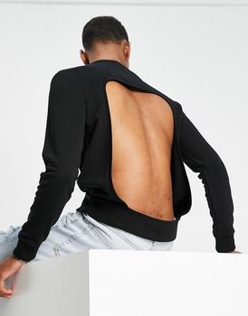 ASOS | ASOS DESIGN oversized sweatshirt in black with back cut out商品图片,