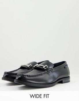 product Ben Sherman Wide Fit leather metal bar loafers in black image