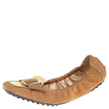 推荐Tod's Tan/Yellow Patent Leather and Suede Scrunch Loafers Size 38.5商品