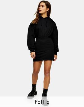 Topshop | Topshop Petite hooded sweat mini dress in black商品图片,5折