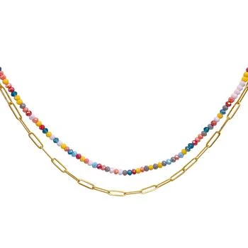 ADORNIA | Adornia Multi Color Bead and Paper Clip Chain Double Necklace gold,商家Premium Outlets,价格¥104