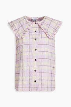 Ganni | Checked cotton-blend seersucker shirt商品图片,4.9折