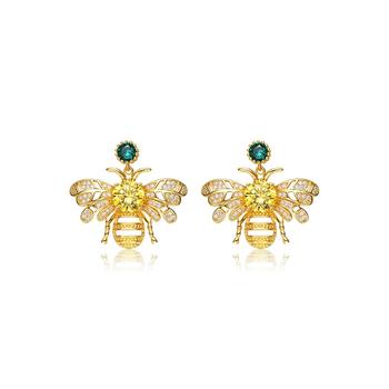 商品Genevive | Sterling Silver 14K Gold Plated Yellow Cubic Zirconia Bee Stud Butterfly Earrings,商家Macy's,价格¥1288图片