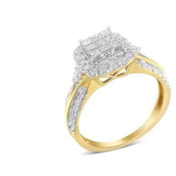 Haus of Brilliance | 14K Yellow Gold 2-1/3 Cttw Diamond Cluster Channel Set Chevron Shaped Band Engagement Ring & Wedding Band Set,商家Verishop,价格¥23852