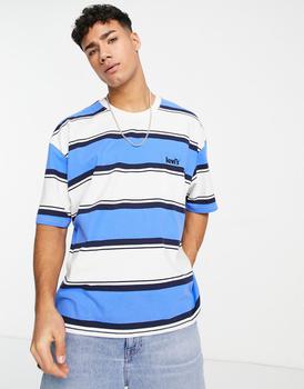 推荐Levi's oversized t-shirt with pocket and logo in blue stripe商品
