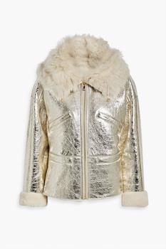推荐Shearling-trimmed metallic cracked-leather hooded jacket商品