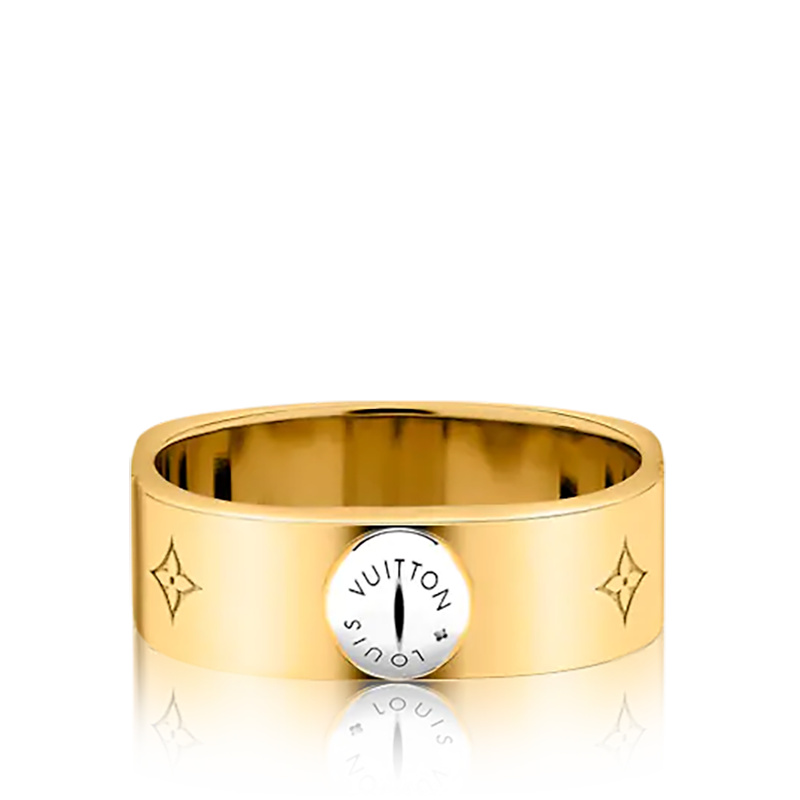lv新款, Louis Vuitton | 预售十天 Louis Vuitton/路易威登 22春夏新款NANOGRAM系列 金色镀金黄铜镂刻老花图案搭配品牌铆钉指环戒指M00210商品图片 7.9折, 包邮包税