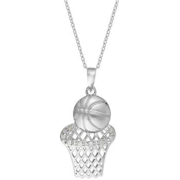 Macy's | Diamond Basketball and Hoop Pendant Necklace in Sterling Silver (1/10 ct. t.w.),商家Macy's,价格¥744
