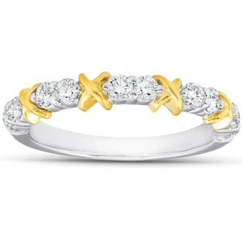 Pompeii3 | 1/2Ct Diamond Wedding Womens Ring Two Tone Band 14k White & Yellow Gold,商家Premium Outlets,价格¥5588