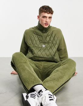 阿迪达斯boost, Adidas | adidas Originals adicolor quilted 1/4 zip jacket in khaki商品图片 5折