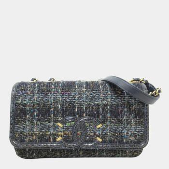 chanel包, [二手商品] Chanel | Chanel Blue Tweed  CC Filigree Flap Chain Shoulder Bag商品图片 