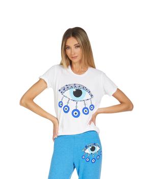 推荐Edda Chain Evil Eye  Roll-Up Sleeve Tee商品