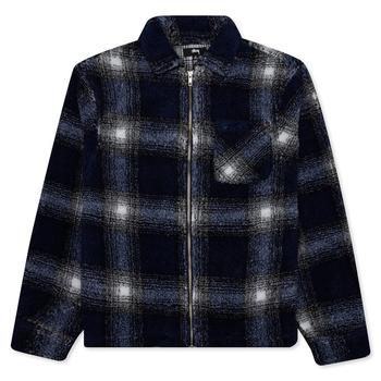 推荐Stussy Shadow Plaid Sherpa Zip Shirt - Navy商品