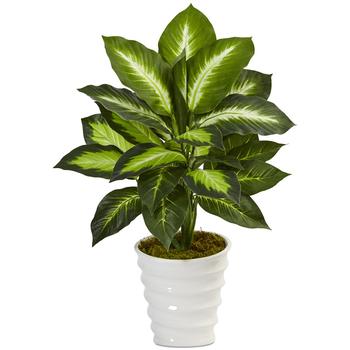 NEARLY NATURAL, NEARLY NATURAL | Dieffenbachia Artificial Plant in Swirl Planter商品图片 6.8折