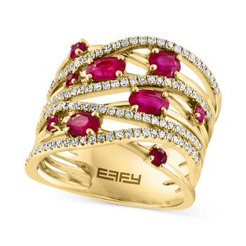 商品Effy | EFFY® Ruby (1-1/5 ct. t.w.) & Diamond (3/8 ct. t.w.) Multirow Ring in 14k Gold,商家Macy's,价格¥16721图片
