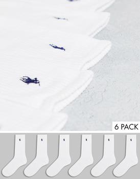 推荐Polo Ralph Lauren 6 pack sport socks in white with pony logo商品