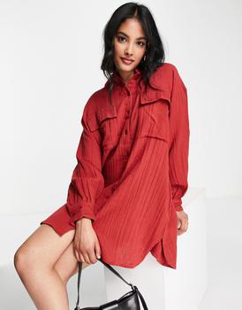 asos design, ASOS | ASOS DESIGN  double cloth oversized mini shirt dress in rust商品图片 