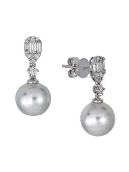 BELPEARL | ​18K White Gold, Diamond & 10MM South Sea Pearl Drop Earrings商品图片,5折