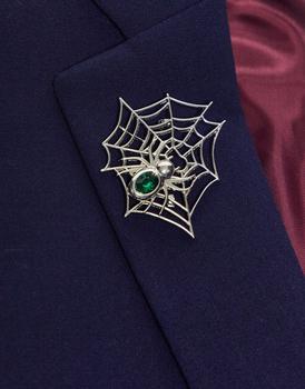 商品ASOS DESIGN spider web brooch in silver tone图片