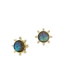 商品Cosmic 18K Yellow Gold, Labradorite, & Diamond Sun Stud Earrings图片
